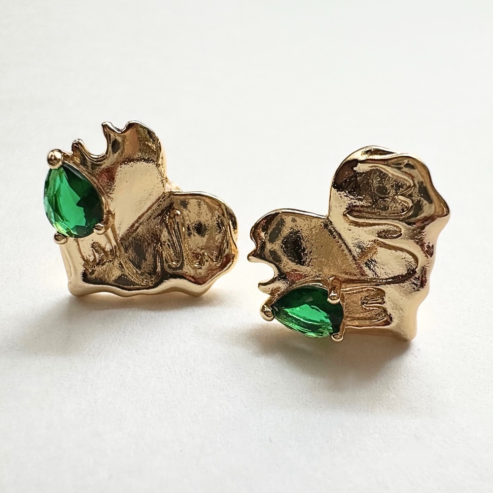 Teagan Earrings - Gold and Green Melted Heart Earrings